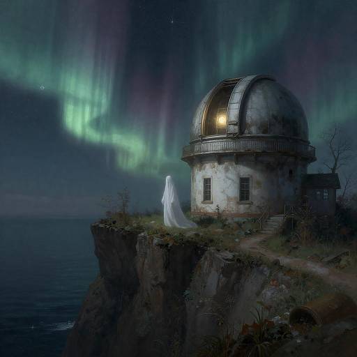 Ghostly Astronomer Beneath Aurora-Lit Skies