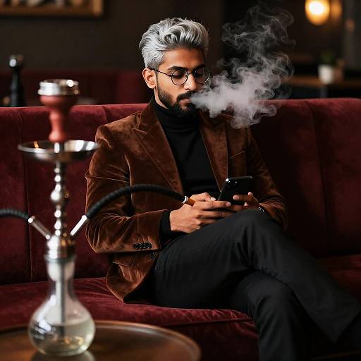 Relaxed Man Smoking Shisha in Lounge