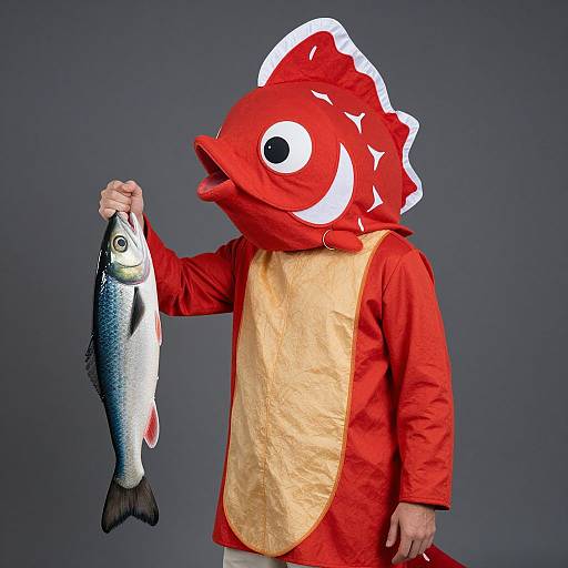 Man Wearing Red Fish Costume