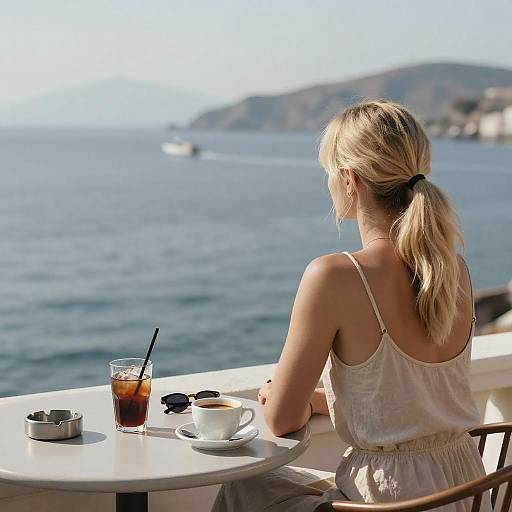 Blonde Woman on Terrace by the Sea