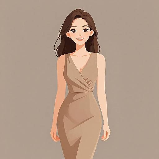 Smiling Woman in Tan Dress Illustration