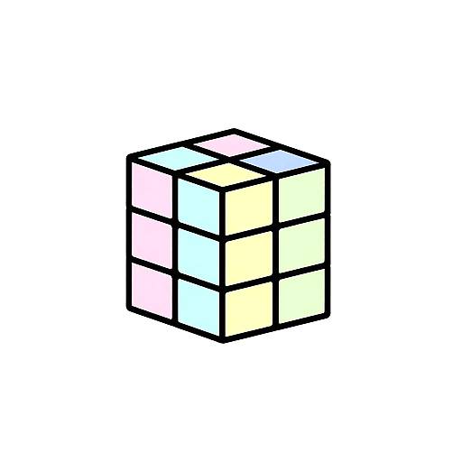 Isometric drawing of a 3x3 Rubik's Cube with pastel-colored squares (pink, blue, yellow) on a white background.