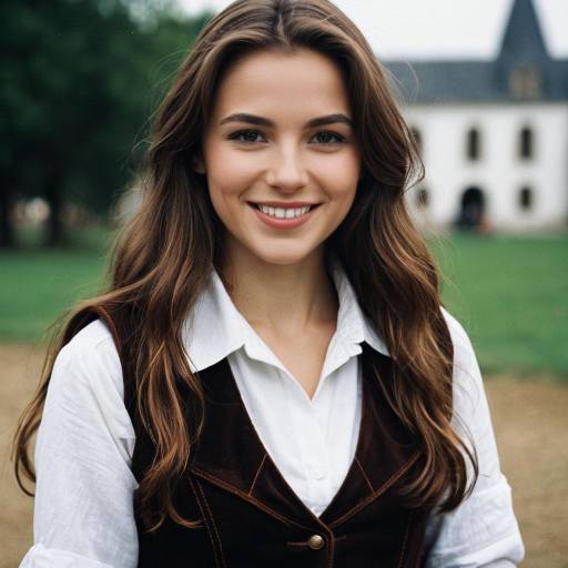 Smiling Young Woman in Renaissance Costume Outdoors