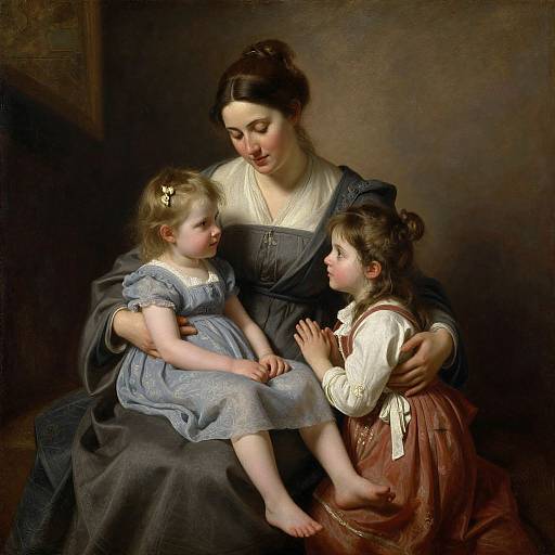 Classical Oil Painting of Mother and Children