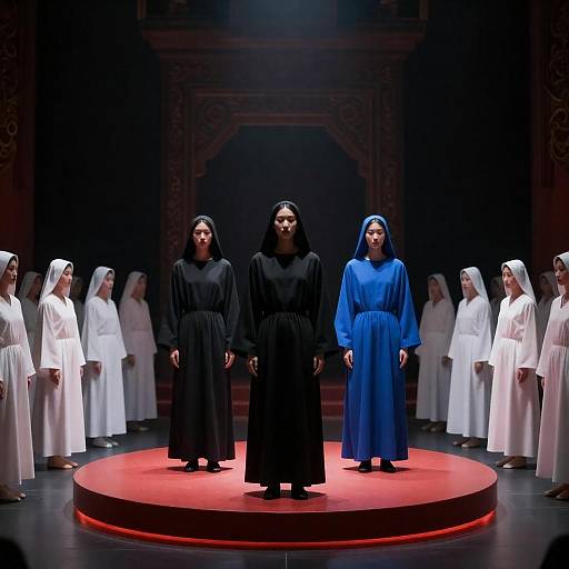 Dramatic Ritual on Glowing Red Platform