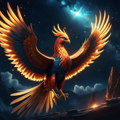 Epic Phoenix Soaring in Starry Sky