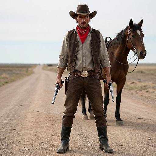 Rugged Cowboy on Deserted Road