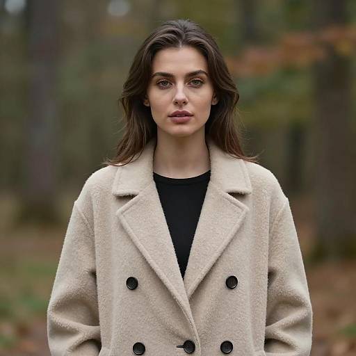 Young Woman in Beige Wool Coat Portrait