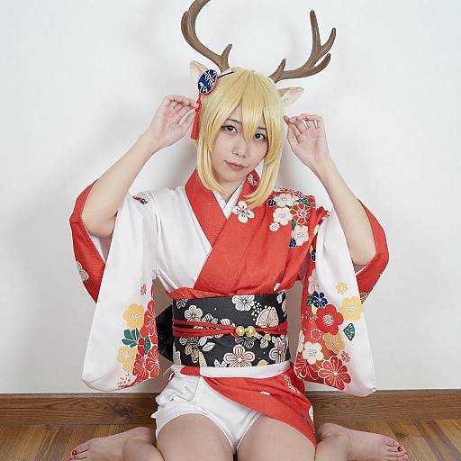 Asian Woman with Blonde Hair and Antlers