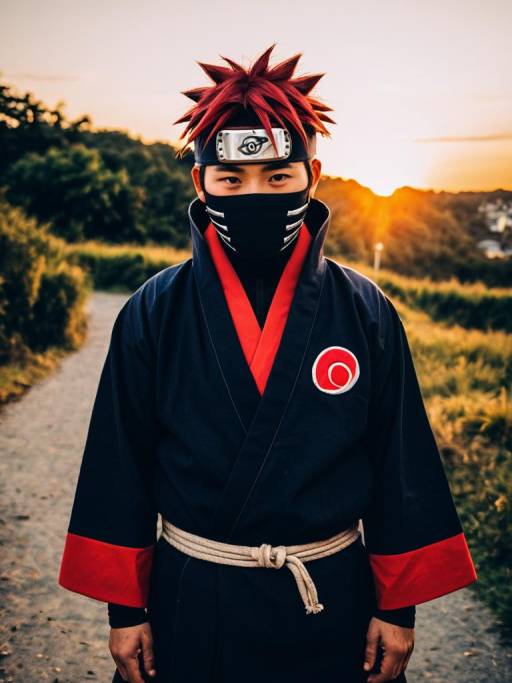 Man in Naruto Akatsuki Costume at Sunset
