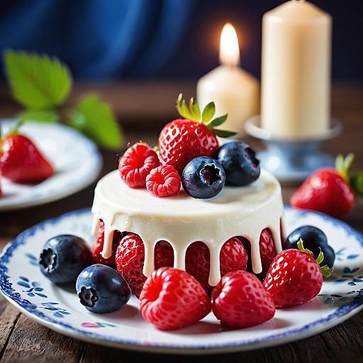 Strawberry Cake with Berries Still Life