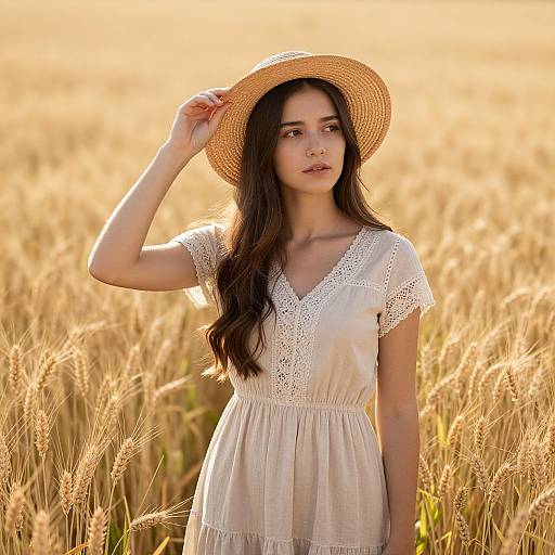 Young Woman in Golden Wheat Field