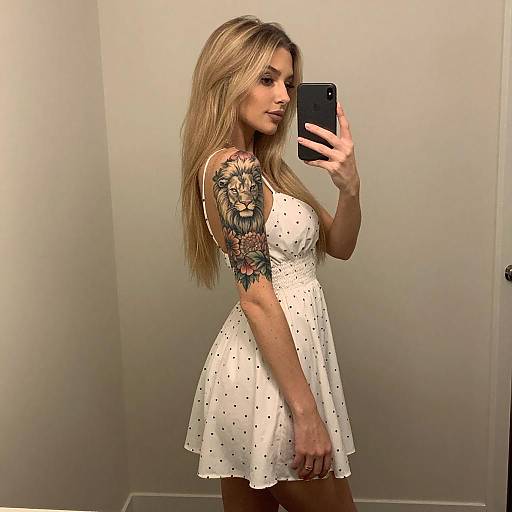 Blonde Woman Mirror Selfie with Tattoo