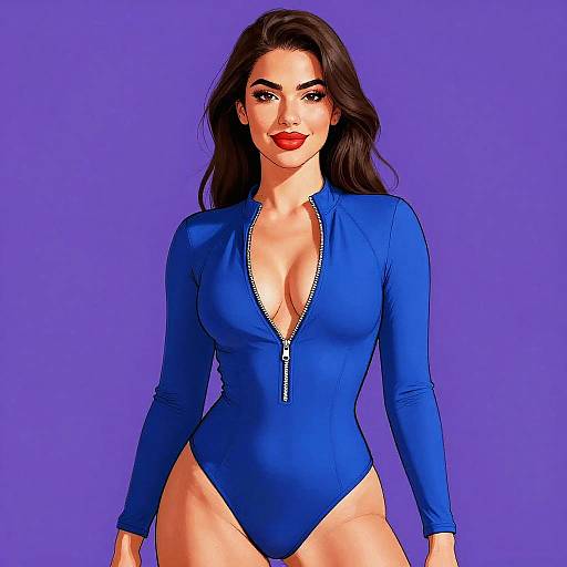 Confident Woman in Blue Swimsuit