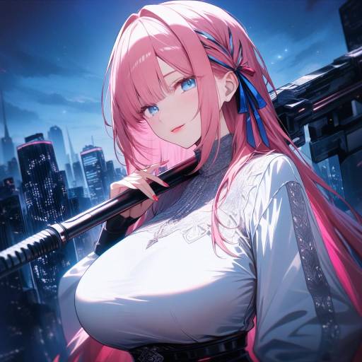 Aesthetic Anime Girl on Rooftop at Night