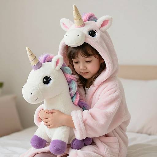 Girl in Unicorn-Themed Bathrobe Embrace