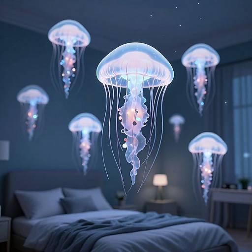 Surreal Jellyfish Hovering Over Bedroom