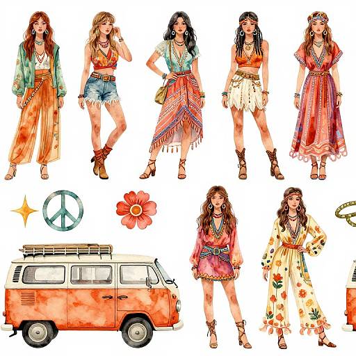 Retro 70s Hippie Wand Clipart Set