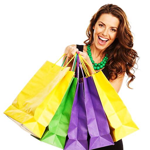Cheerful Woman with Colorful Shopping Bags