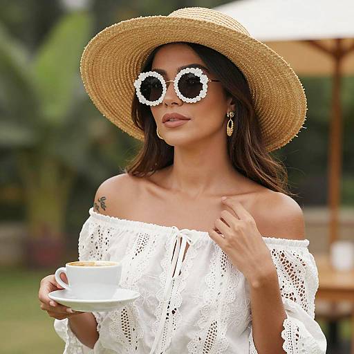 Stylish Woman Enjoying Coffee Outdoors