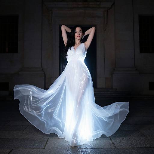 Ethereal Woman in Glowing Gown