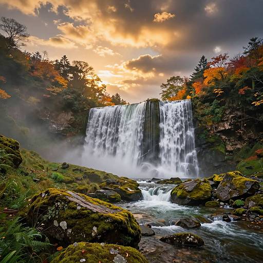 Surreal Multi-Tiered Autumn Waterfall