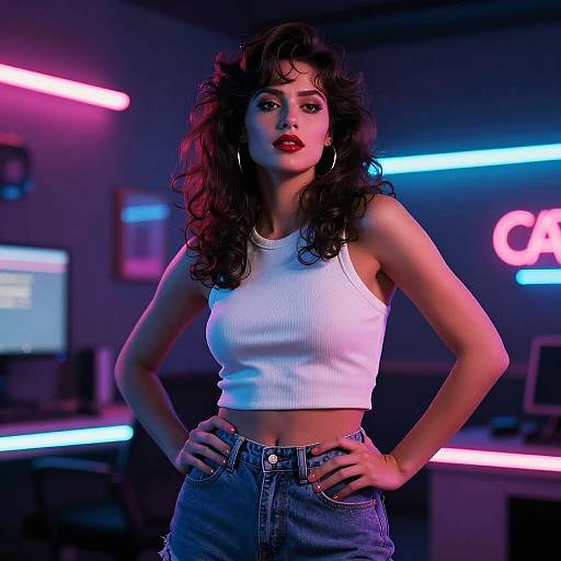 Confident Woman in Neon Lights