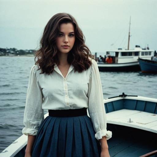 Young Woman in Retro Seaside Fashion on Boat