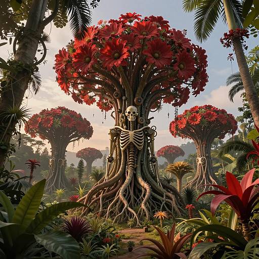 Biomechanical Trees with Skeletons in Futuristic Jungle