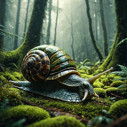 Giant Moss-Covered Snail-Dragon Hybrid in Rainforest