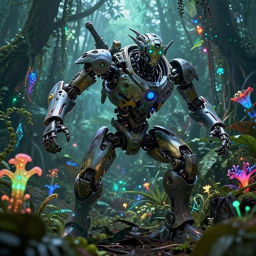 Advanced Robotic Creature in Alien Jungle