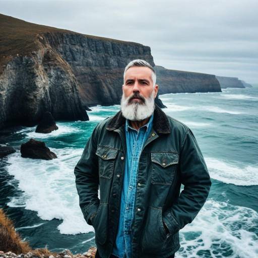 Bearded man standing by rugged coastline