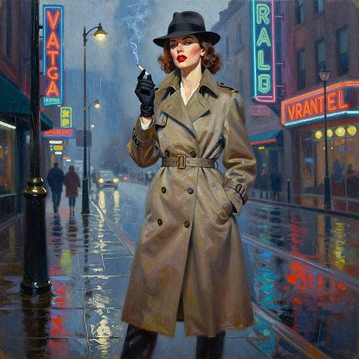 1940s Detective Pin-Up in Neon Rain