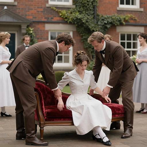 Victorian Assistance on Red Velvet Chaise