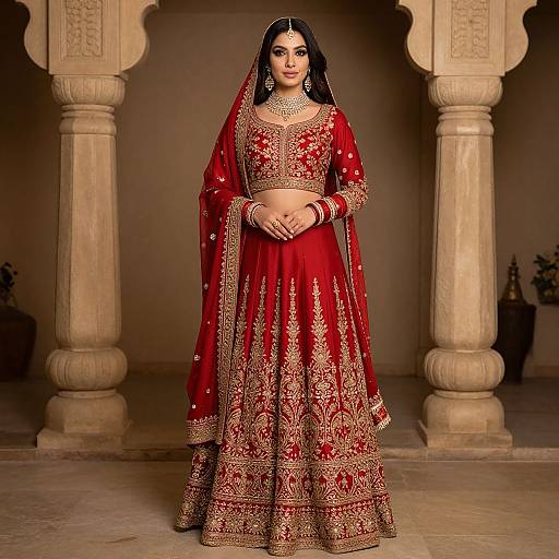 Elegant Woman in Red Pakistani Bridal Dress