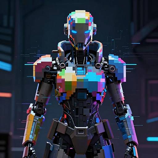 Pixelated Cybernetic Warrior Portrait