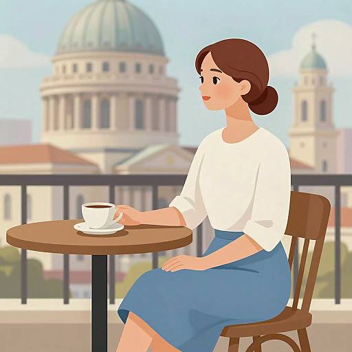 Serene Woman at a Café Table