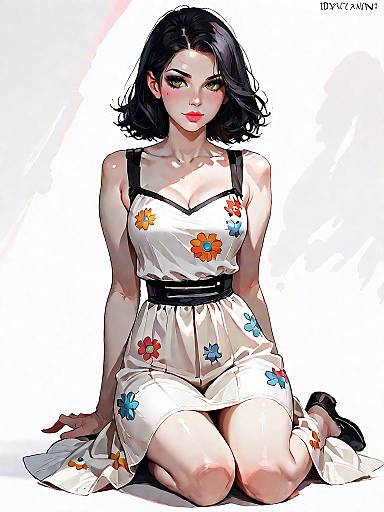 Young Woman in Daisy Print Summer Dress