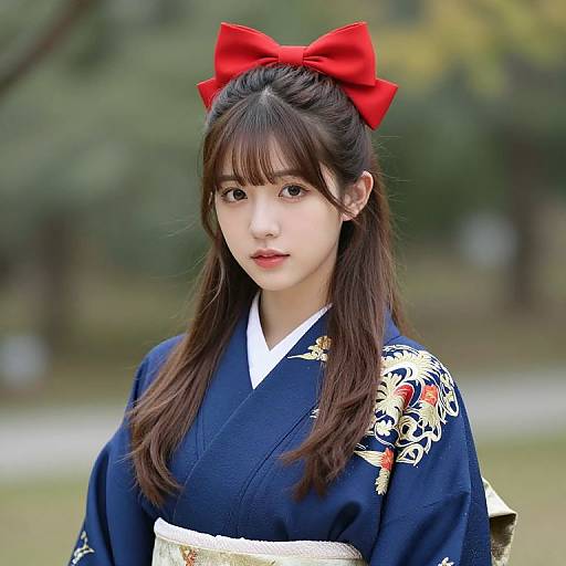 Asian Girl in Blue Kimono