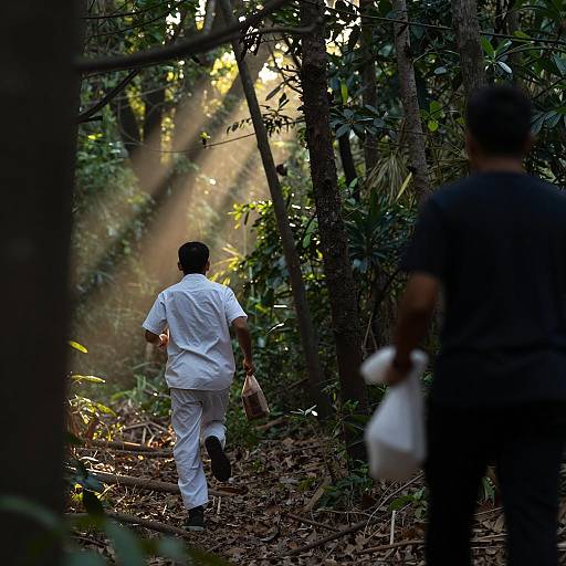 Running Through Forest at Dusk
