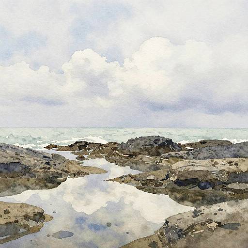 Minimalist Watercolor Rocky Coastline
