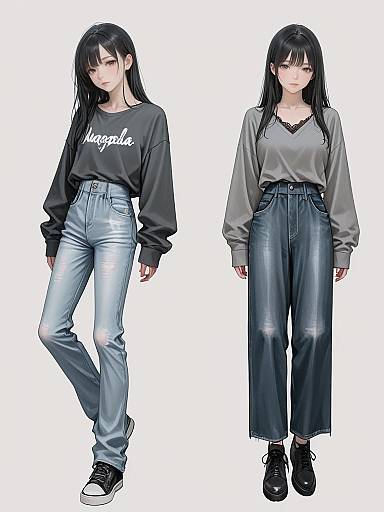 Realistic anime-style woman in casual streetwear