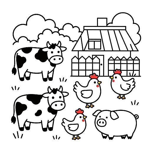 Cute Farmyard Scene Coloring Page