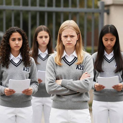 High School Girls in Gray Sweaters