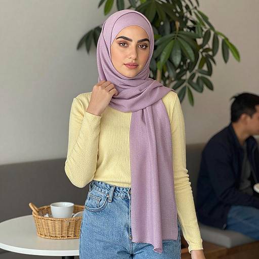 Young Woman in Purple Hijab Indoors