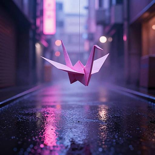 Luminous Origami Crane in Neon Tokyo