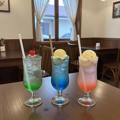 Colorful Ice Cream Float Drinks on Table