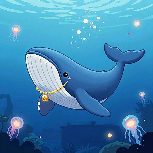 Jovial Blue Whale with Treasure Necklace