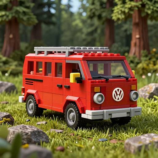 Lego-Style Red Volkswagen Combi Van in Forest