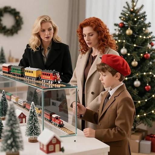 Joyful Holiday Scene with Train Sets